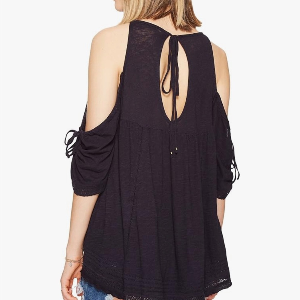 Free People Women’s Fast Times Navy Too with Floral Embroidery and Beading - Picture 4 of 15